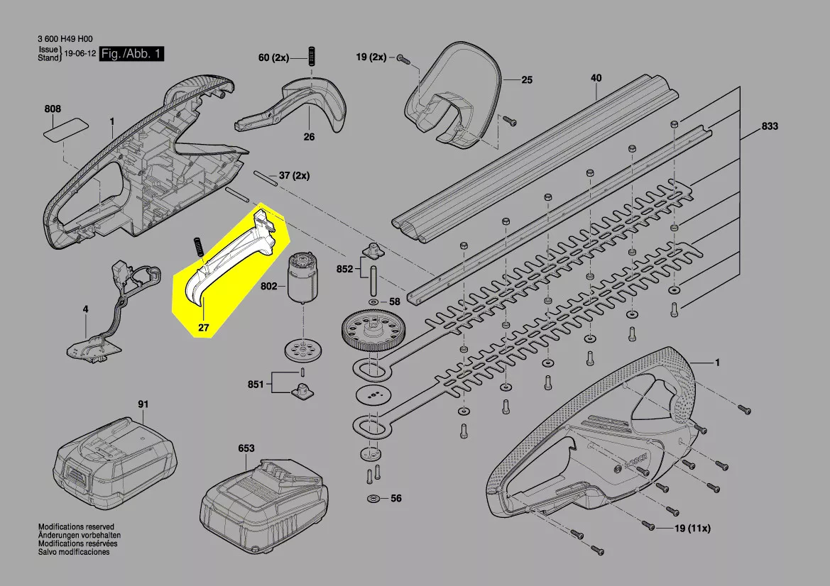 Gachette réf. 1 600 A01 CG9 pour taille-haie Bosch